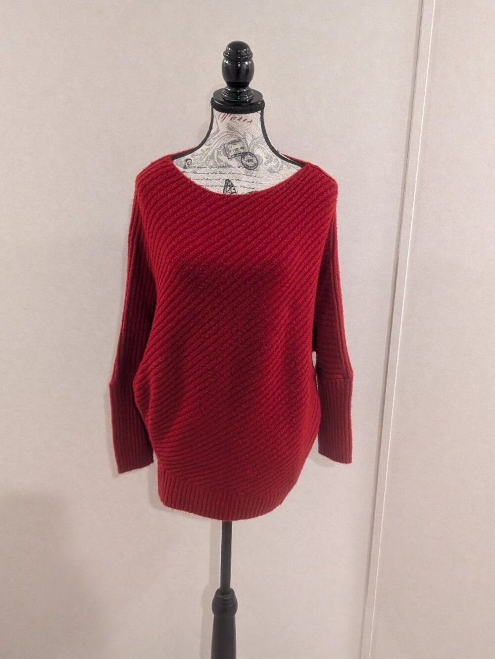 ennifer Lopez JLo Red Ribbed Batwing Dolman Sleeve Sweater Knit Size XL Cozy